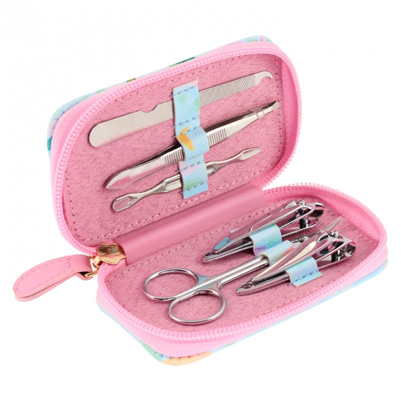 Set manicure da viaggio contenente 6 accessori in astuccio decorato assortito